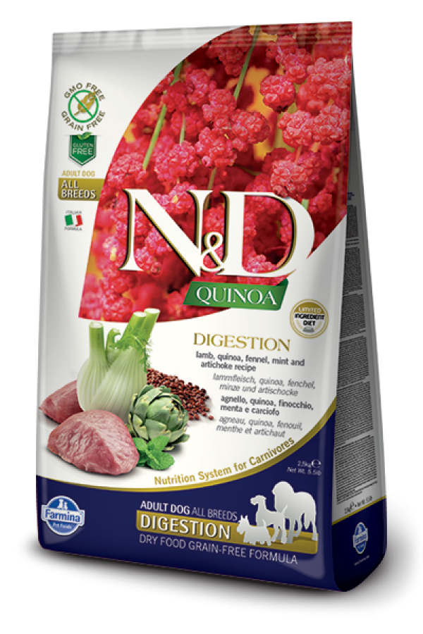 N&D Suva hrana Quinoa Digestion Lamb, Fennel, Mint-Artichoke 2,5 kg