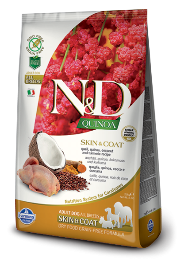 N&D Suva hrana Quinoa Skin&Coat Quail, Coconut-Curcuma 2,5 kg