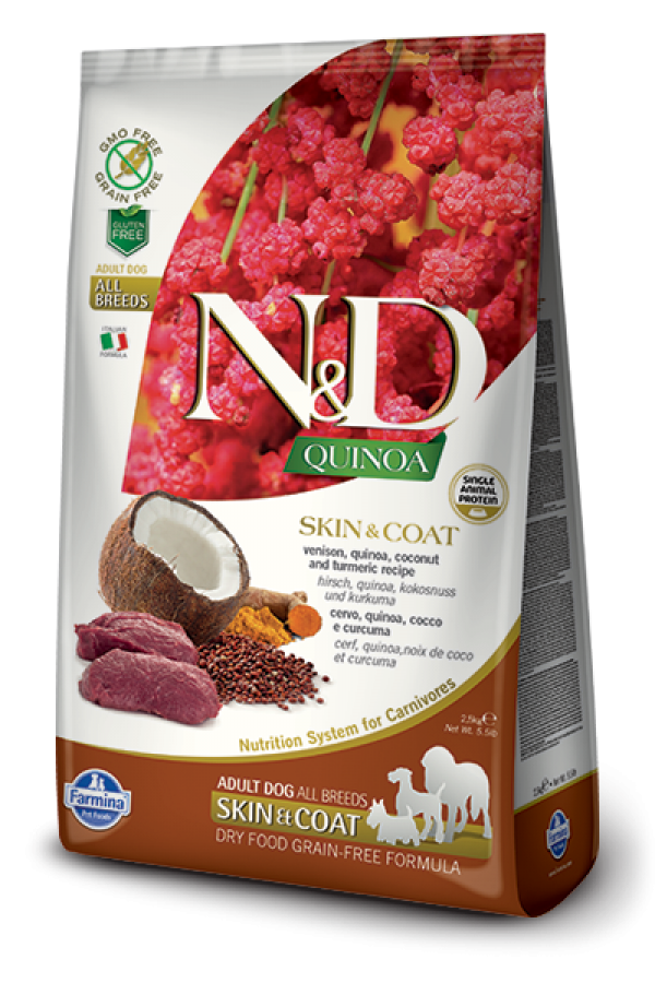 N&D Suva hrana Quinoa Skin&Coat Venison, Coconut-Curcuma 2,5 kg