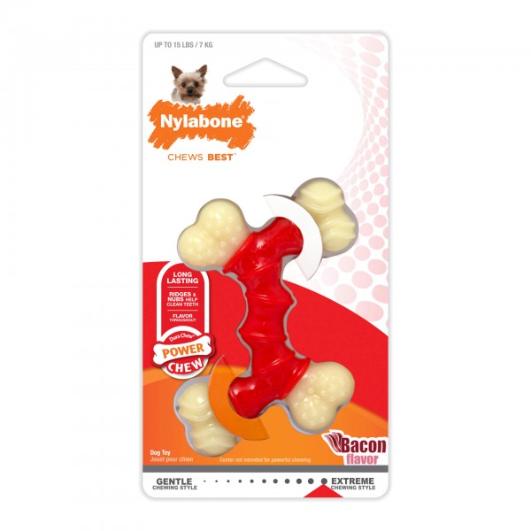 Nylabone Power Chew Igračka za žvakanje dupla kost, ukus slanina Xs