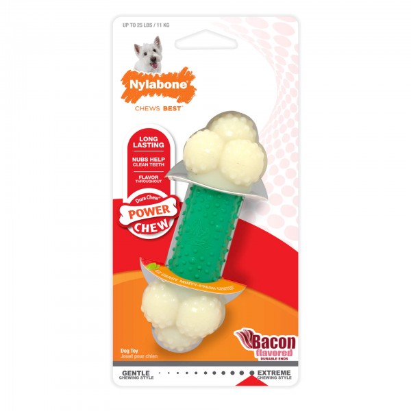 Nylabone Power Chew Igračka za žvakanje sa dvostrukim dejstvom, ukus slanina S